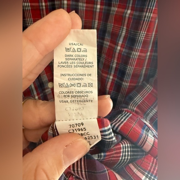 Chaps Button Down Long Sleeve Collared Shirt Men’s SZ XL Red Plaid Easy Care - Picture 5 of 8